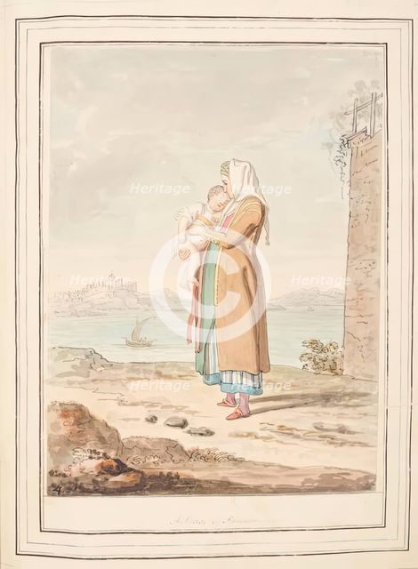 A Nurse of Procida, leaf from 'A Collection of Dresses by David Allan Mostly from Nature', 1776. Creator: David Allan.
