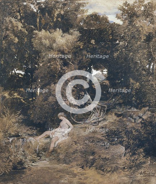 A Nymph at the Fountain (Pan, Chasing a Nymph), 1855. Artist: Böcklin, Arnold (1827-1901)