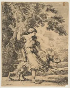 A Nymph Holding a Large Dog by its Collar, ca. 1654. Creator: Stefano della Bella