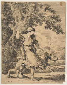 A Nymph Holding a Large Dog by its Collar, ca. 1654. Creator: Stefano della Bella