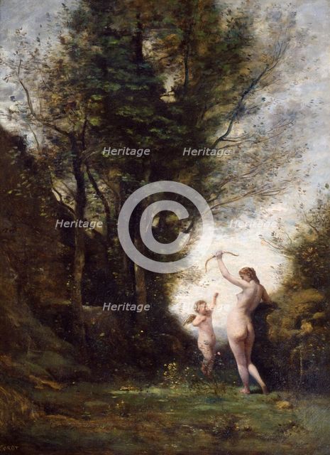 'A Nymph Playing with Cupid', 1857. Artist: Jean-Baptiste-Camille Corot    