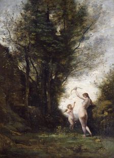 A Nymph Playing with Cupid 1857. Artist: Jean-Baptiste-Camille Corot