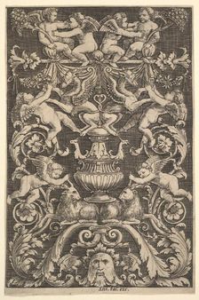A panel of ornament with putti, goat and other figures, 1530-60. Creator: Master of the Die