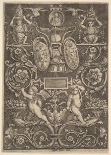 A panel of ornament, putti standing on cornucopia in lower section, 1530-60. Creator: Master of the Die