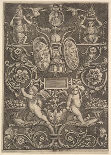 A panel of ornament, putti standing on cornucopia in lower section, 1530-60. Creator: Master of the Die