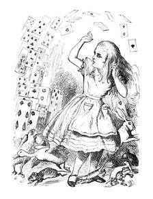 A pack of cards flying up over Alice 1889. Artist: John Tenniel