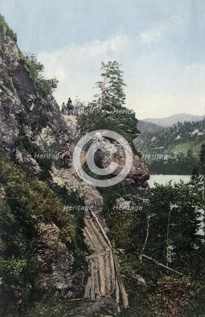 A Pack Road in the Katun River Valley near the Village of Tavda. Cliff "Skakun"..., 1911-1913. Creator: Sergei Ivanovich Borisov.