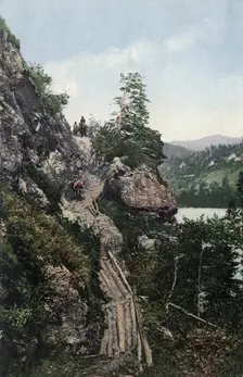 A Pack Road in the Katun River Valley near the Village of Tavda. Cliff "Skakun"..., 1911-1913. Creator: Sergei Ivanovich Borisov