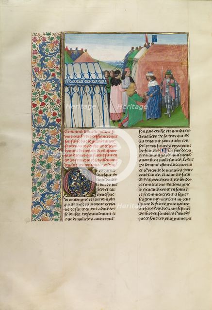 A Pagan Scholar before Josaphat, who Gestures to God the Father in Heaven, 1469. Creators: Hans Schilling, Diebolt Lauber.