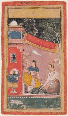 A page form a Ragamala series: Ramakali Ragini of Hindol Raga, c. 1610. Creator: Unknown