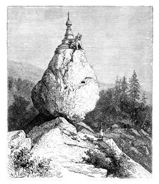 A pagoda atop a boulder, 1895