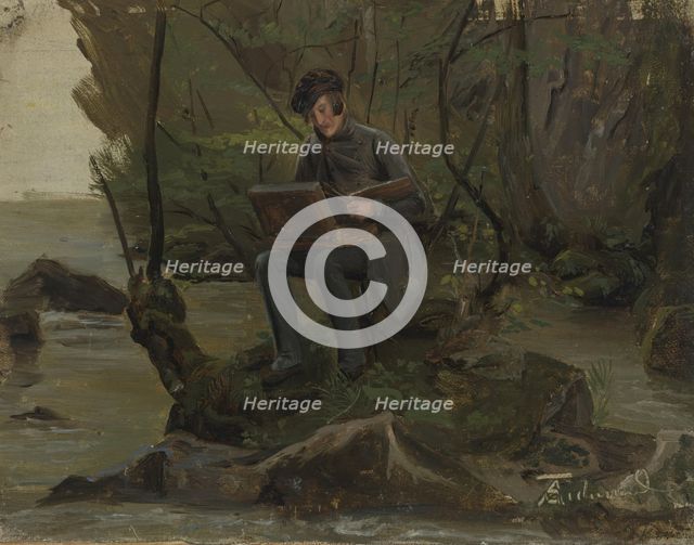 A Painter at his Paint Box, 1837-1840. Creator: Adolph Tidemand.
