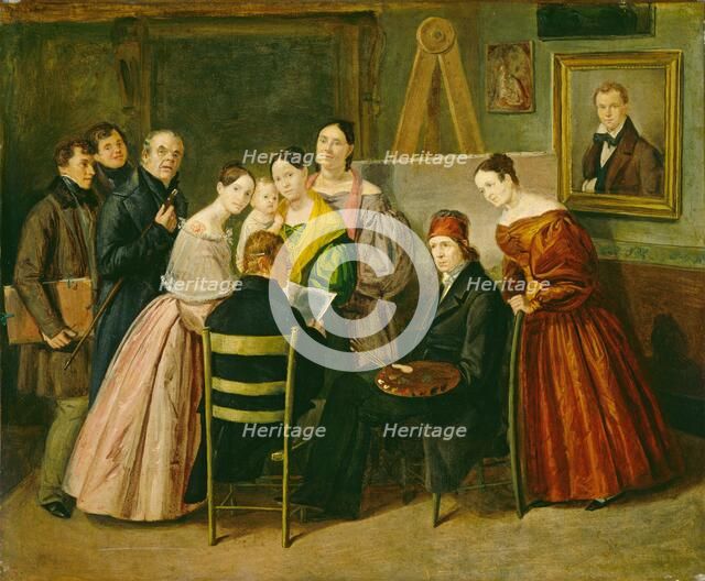 A Painter and Visitors in a Studio, c. 1835. Creator: Unknown.