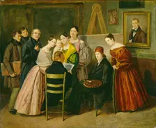 A Painter and Visitors in a Studio, c. 1835. Creator: Unknown
