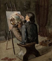 A painter born without arms who paints with his feet. Creator: Unknown