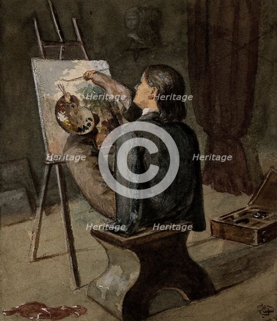 A painter born without arms who paints with his feet. Creator: Unknown.