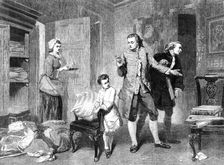 "A Painter's First Work", by Marcus Stone in the Royal Academy Exhibition, 1862. Creator: Unknown