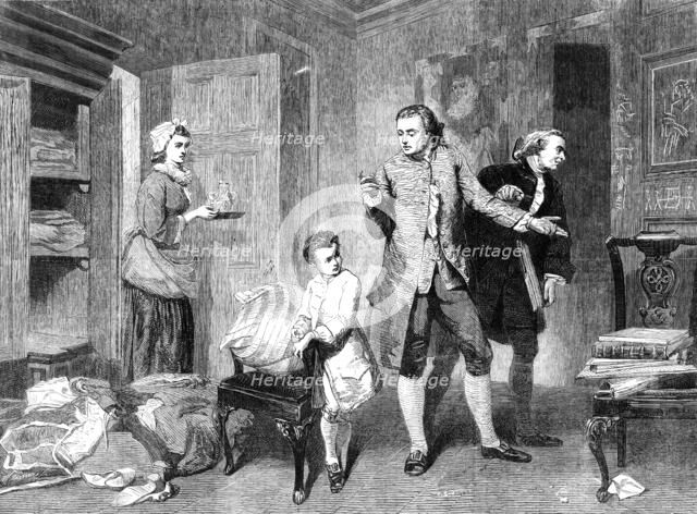 "A Painter's First Work", by Marcus Stone in the Royal Academy Exhibition, 1862. Creator: Unknown.