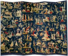 A pair of Brussels Chinoiserie tapestry-covered six-fold screens, ca 1712