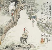A pair of cranes by a pine tree, 1857. Artist: Jin Yuan