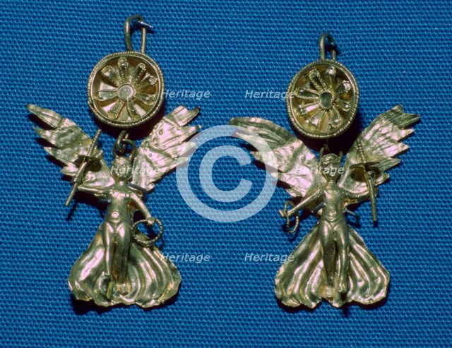 A pair of gold Nike earrings, 4th century BC. Artist: Unknown