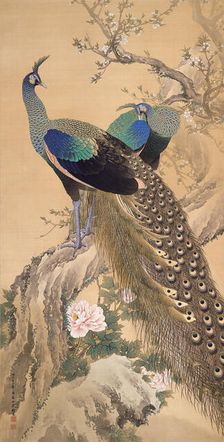 A Pair of Peacocks in Spring, 1901. Creator: Keinen, Imao (1845-1924)