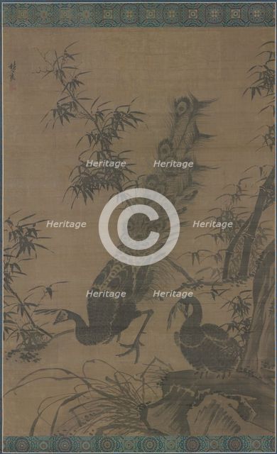 A Pair of Peafowl, late 1400s-early 1500s. Creator: Lin Liang (Chinese, 1416-1480).