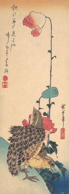 A Pair of Quails and Poppies, ca. 1835., ca. 1835. Creator: Ando Hiroshige