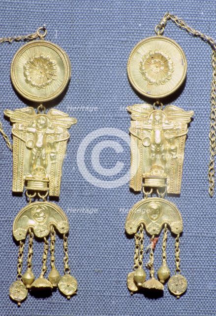 A pair of Roman gold earrings from Granada, Spain. Artist: Unknown