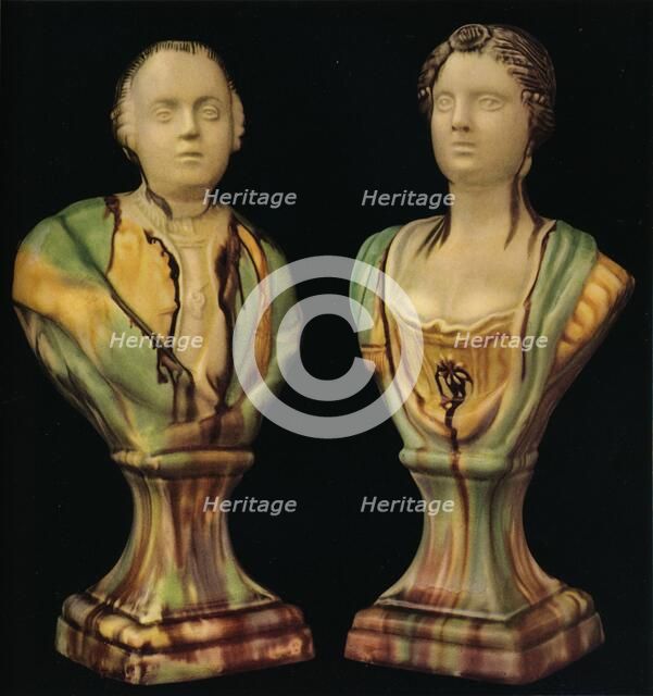 'A Pair of Staffordshire Earthenware Busts Representing King George III and Queen Charlotte, with Tr Artist: Unknown.