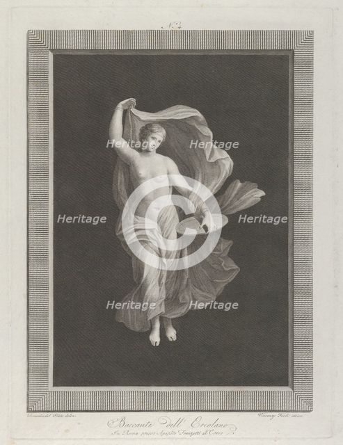 A partly nude bacchante holding a disk in her left hand and raising her garments ..., ca. 1795-1820. Creators: Vicenzo Feoli, Domenico del Frate.