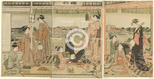 A Party Viewing the Moon Across the Sumida River, c. 1787. Creator: Torii Kiyonaga.