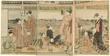 A Party Viewing the Moon Across the Sumida River, c. 1787. Creator: Torii Kiyonaga