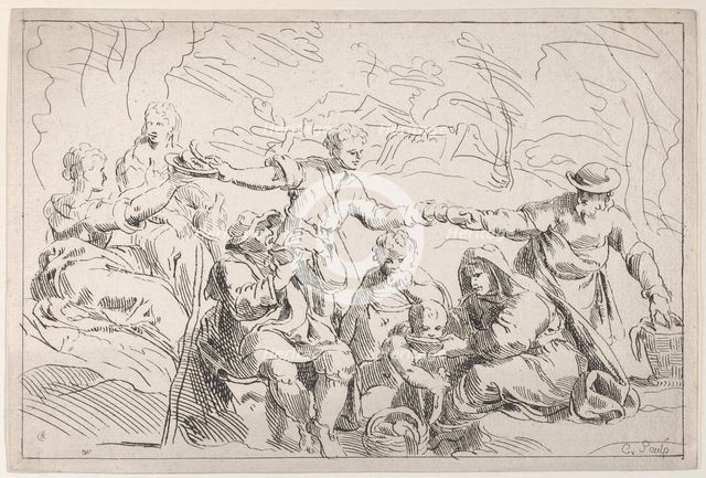 A Party Eating Outdoors, 18th century. Creator: Caylus, Anne-Claude-Philippe de.