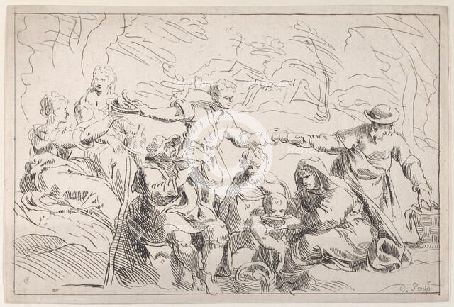 A Party Eating Outdoors, 18th century. Creator: Caylus, Anne-Claude-Philippe de.