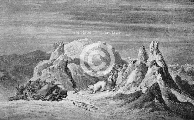 'A Party from the Tegetthoff Encounters A Bear', c1876, (1928). Artist: Unknown.