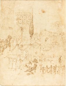 A Party in a Roman Villa [recto]. Creator: Pirro Ligorio
