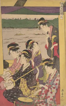 A Party of Geisha in a Suzumi-bune, i.e. "cooling-off boat." (Second Scene of a Boatin..., ca. 1796. Creator: Eishosai Choki