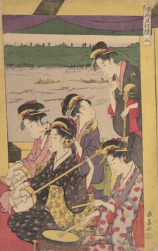 A Party of Geisha in a Suzumi-bune, i.e. "cooling-off boat." (Second Scene of a Boatin..., ca. 1796. Creator: Eishosai Choki