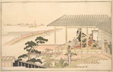 A Party of Merrymakers in a House in the Yoshiwara on a Moonlight Night, 1789. Creator: Kitagawa Utamaro