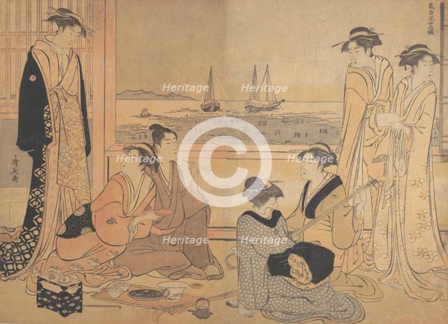 A Party of Merrymakers in a Tea-house at Shinagawa, ca. 1783. Creator: Torii Kiyonaga.