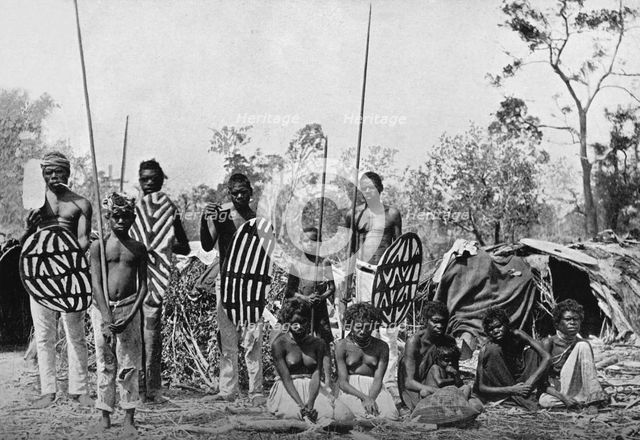 A party of Queensland natives carrying spears and shields, 1902. Artist: Henry King.