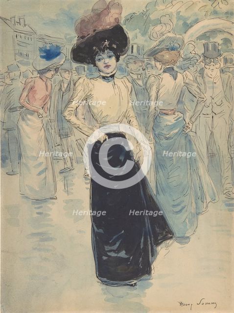 A Parisienne on a Crowded Street, ca. 1880-1907. Creator: Henri Somm.