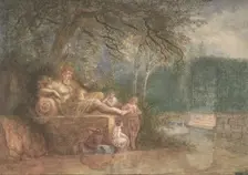 A Park with Figures at a Statue near Water, 1775 (?). Creator: Salomon Gessner