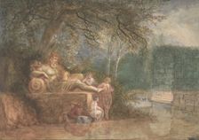 A Park with Figures at a Statue near Water, 1775 (?). Creator: Salomon Gessner