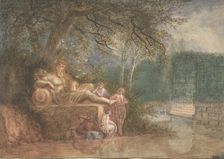 A Park with Figures at a Statue near Water, 1775 (?). Creator: Salomon Gessner