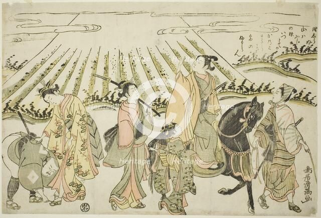 A parody of Narihira's eastern journey, c. 1764. Creator: Torii Kiyomitsu.