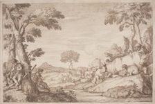 A Pastoral Journey with a Boy Playing His Flute by a Tree, 1759. Creator: Gaetano Gherardo Zompini