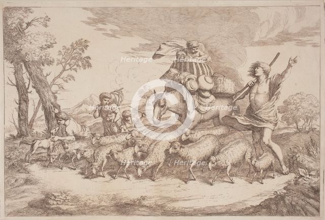 A Pastoral Journey with a Child in a Basket on Horseback, 1758/1759. Creator: Gaetano Gherardo Zompini.