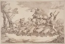 A Pastoral Journey with a Child in a Basket on Horseback, 1758/1759. Creator: Gaetano Gherardo Zompini